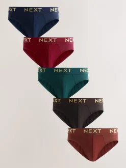 Ondergoed|Ondergoed|Next - Verpakking van 5 - Katoenrijke slips Dieprode/Groen/Blauwe kleur