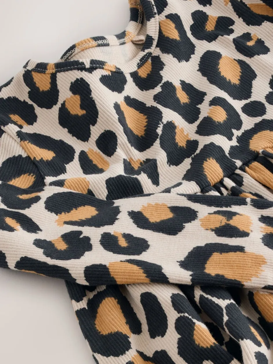 Jurken|Jurken|Next Dierenprint - Geribbelde jurk met lange mouwen (3mnd-7jr)