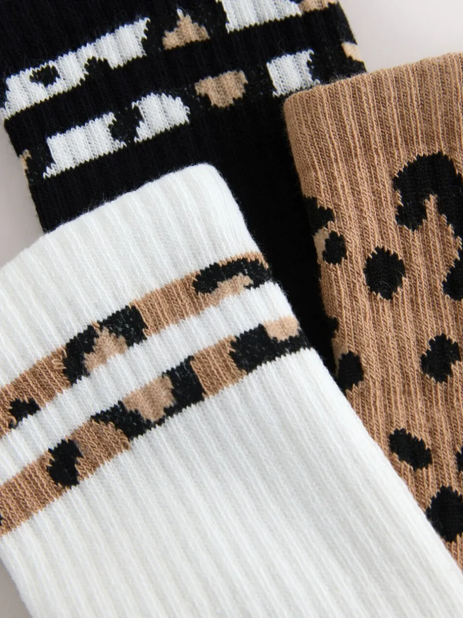 Sokken En Panty's|Next Dierenprintstreep - 3 Paar geribbelde enkelsokken met verzachte onderkant en voetholteondersteuning