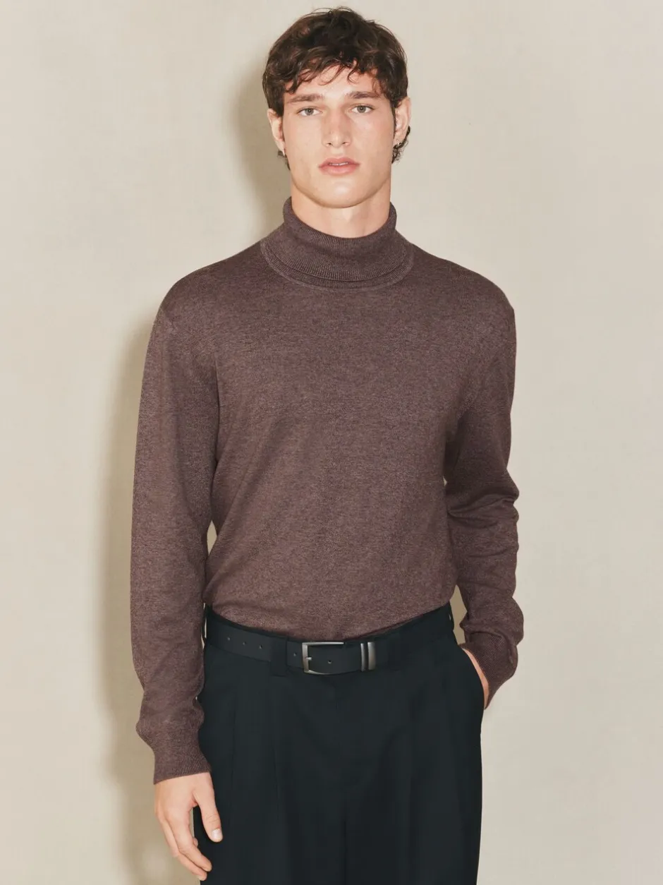 Poloshirts*Next - EDIT Gebreid poloshirt met lange mouwen en rolkraag Donker kiezelkleurig