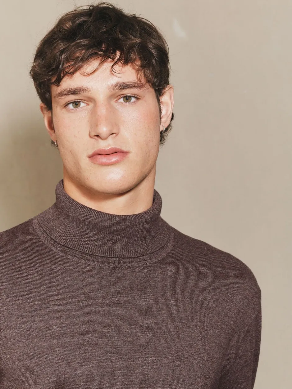 Poloshirts*Next - EDIT Gebreid poloshirt met lange mouwen en rolkraag Donker kiezelkleurig
