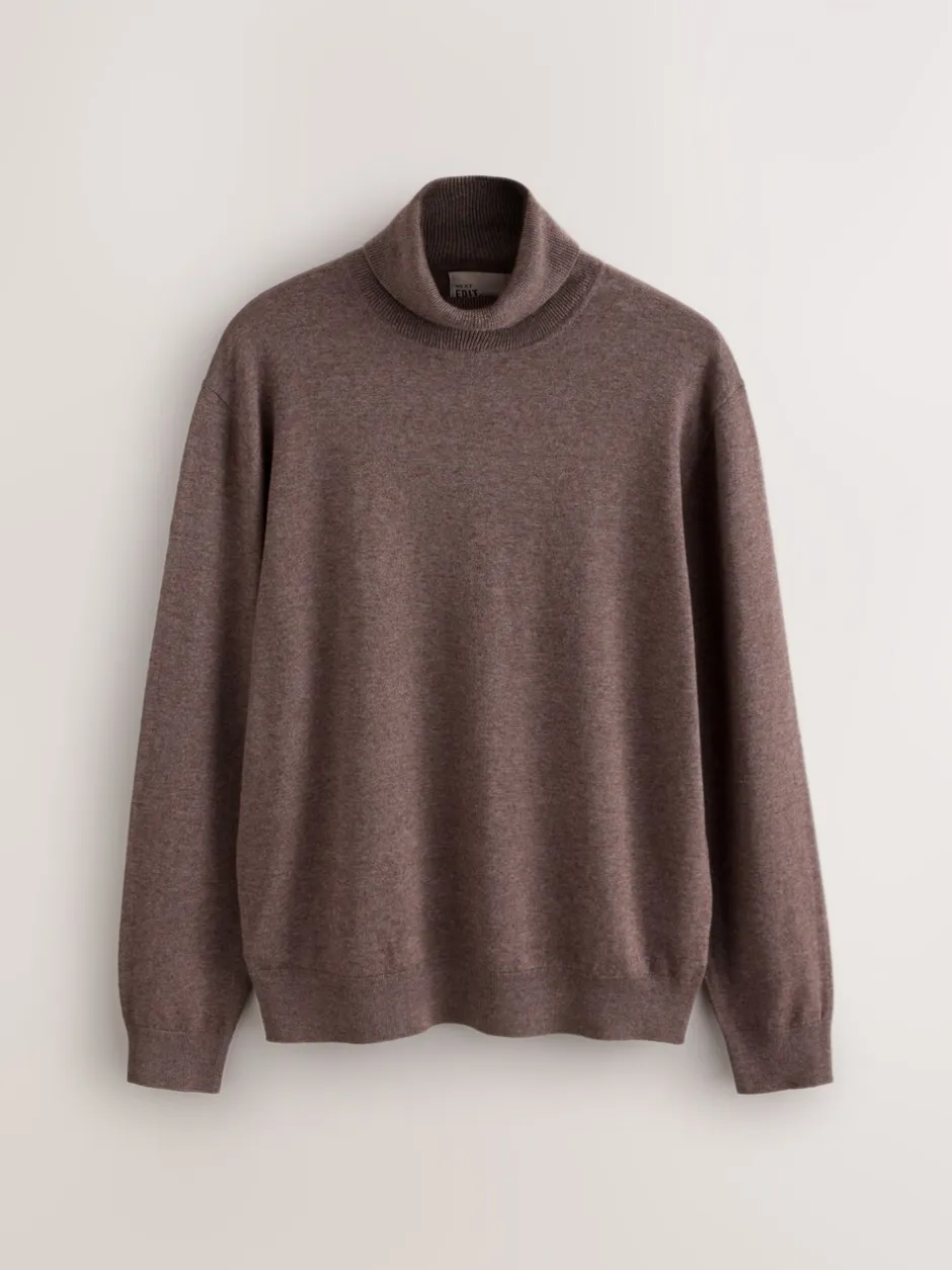 Poloshirts*Next - EDIT Gebreid poloshirt met lange mouwen en rolkraag Donker kiezelkleurig