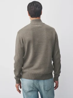 Gebreide Kleding|Next Donker kiezelkleurig - Effen - Regular fit 100% katoenen premium trui met korte rits