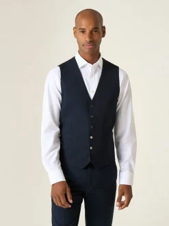 Vesten*Skopes Donker marineblauw - Enkele knoop - Harcourt gilet maatpak met enkel rij knopen