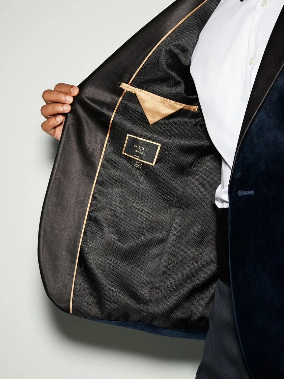Smokings En Feestkleding|Pakken|Next - Normale Pasvorm - Fluwelen blazer Donker marineblauw