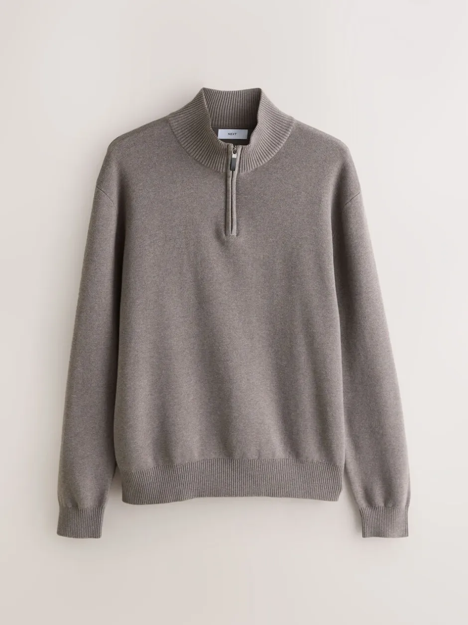 Gebreide Kleding*Next - 100% Cotton Regular Fit Premium Quarter Zip Jumpers 2 Pack Donker steengrijs/saliegroen