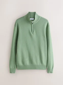 Gebreide Kleding*Next - 100% Cotton Regular Fit Premium Quarter Zip Jumpers 2 Pack Donker steengrijs/saliegroen