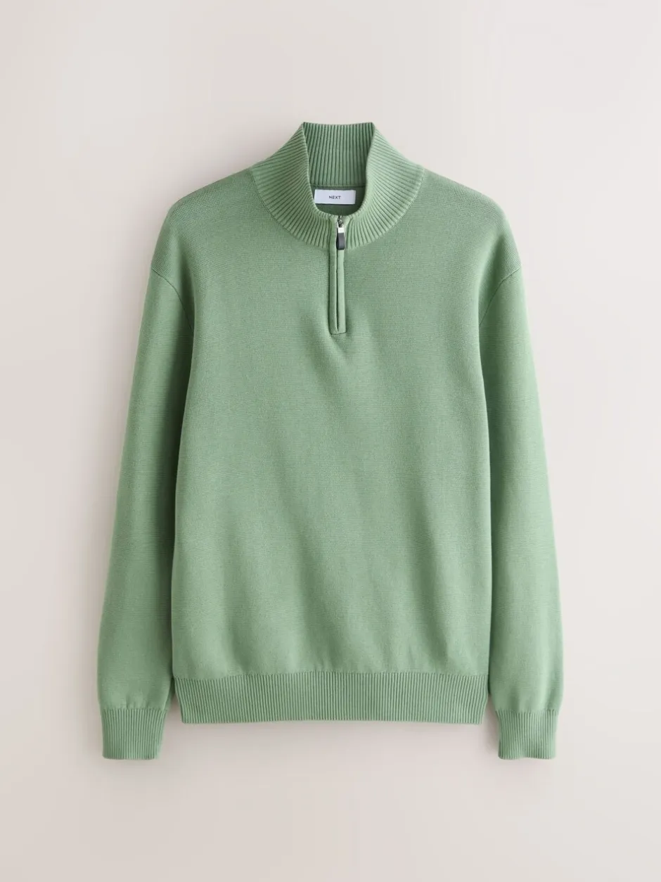 Gebreide Kleding*Next - 100% Cotton Regular Fit Premium Quarter Zip Jumpers 2 Pack Donker steengrijs/saliegroen