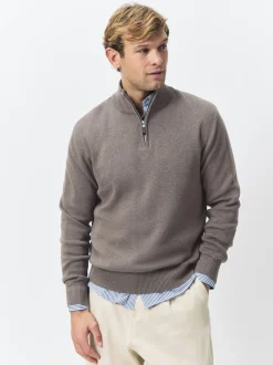 Gebreide Kleding*Next - 100% Cotton Regular Fit Premium Quarter Zip Jumpers 2 Pack Donker steengrijs/saliegroen