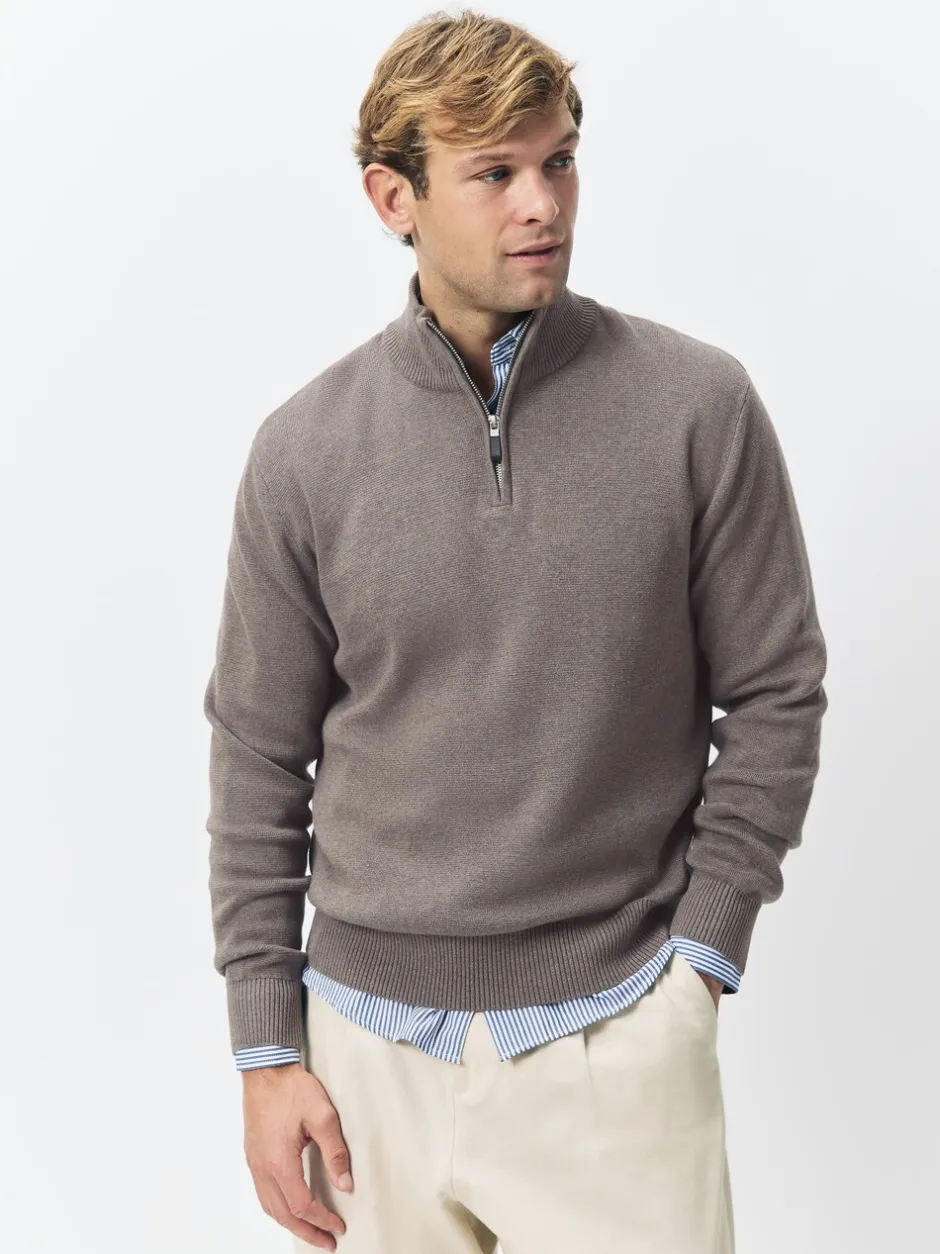 Gebreide Kleding*Next - 100% Cotton Regular Fit Premium Quarter Zip Jumpers 2 Pack Donker steengrijs/saliegroen