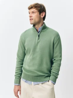 Gebreide Kleding*Next - 100% Cotton Regular Fit Premium Quarter Zip Jumpers 2 Pack Donker steengrijs/saliegroen