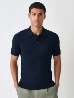 Gebreide Kleding|Poloshirts|Next - Aansluitend - Gebreid poloshirt met hoog katoengehalte en korte mouwen Donkerblauw