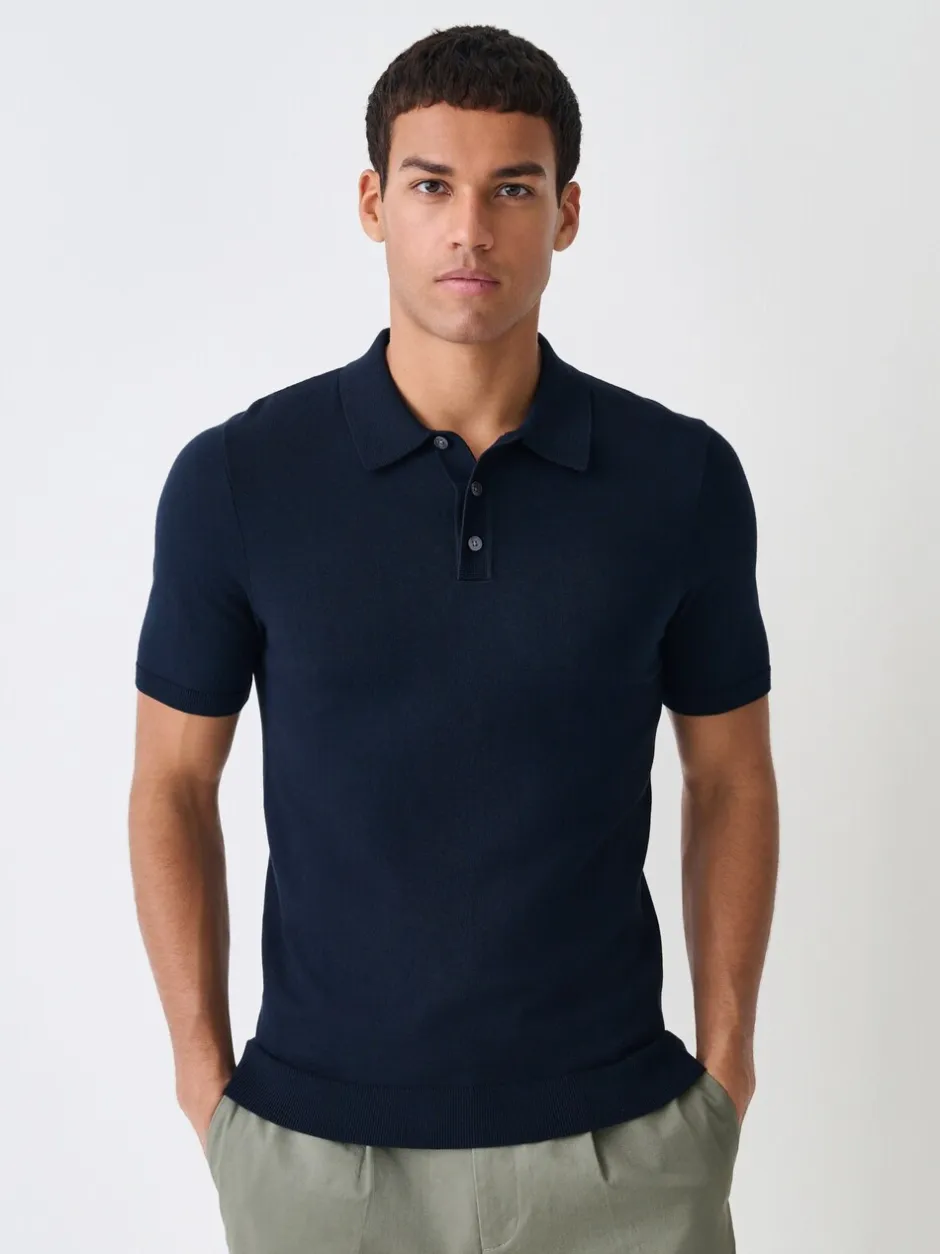 Gebreide Kleding|Poloshirts|Next - Aansluitend - Gebreid poloshirt met hoog katoengehalte en korte mouwen Donkerblauw