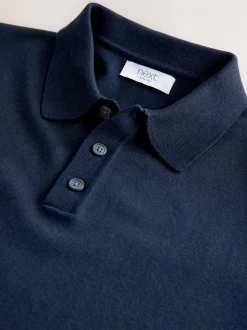 Gebreide Kleding|Poloshirts|Next - Aansluitend - Gebreid poloshirt met hoog katoengehalte en korte mouwen Donkerblauw