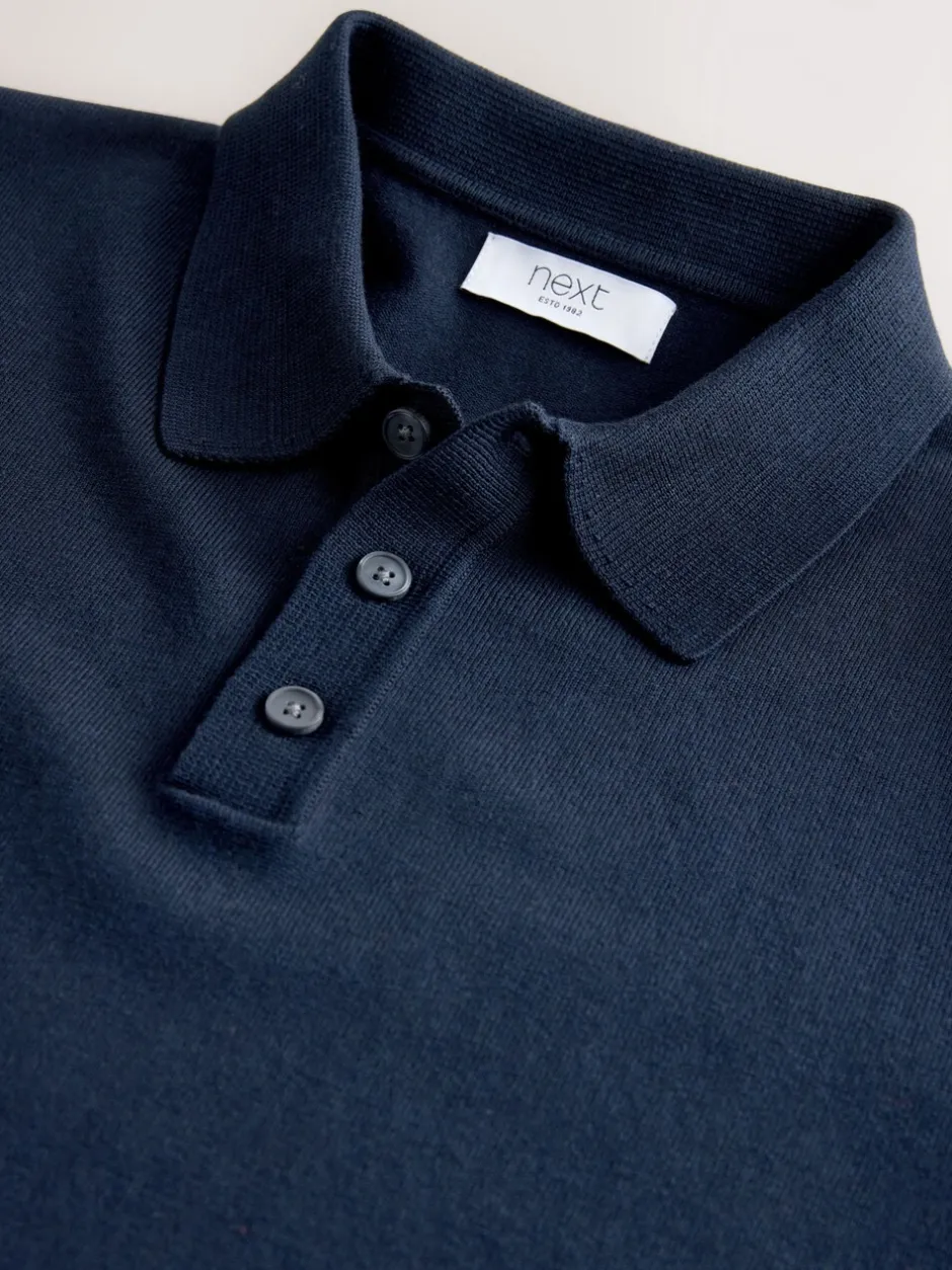 Gebreide Kleding|Poloshirts|Next - Aansluitend - Gebreid poloshirt met hoog katoengehalte en korte mouwen Donkerblauw