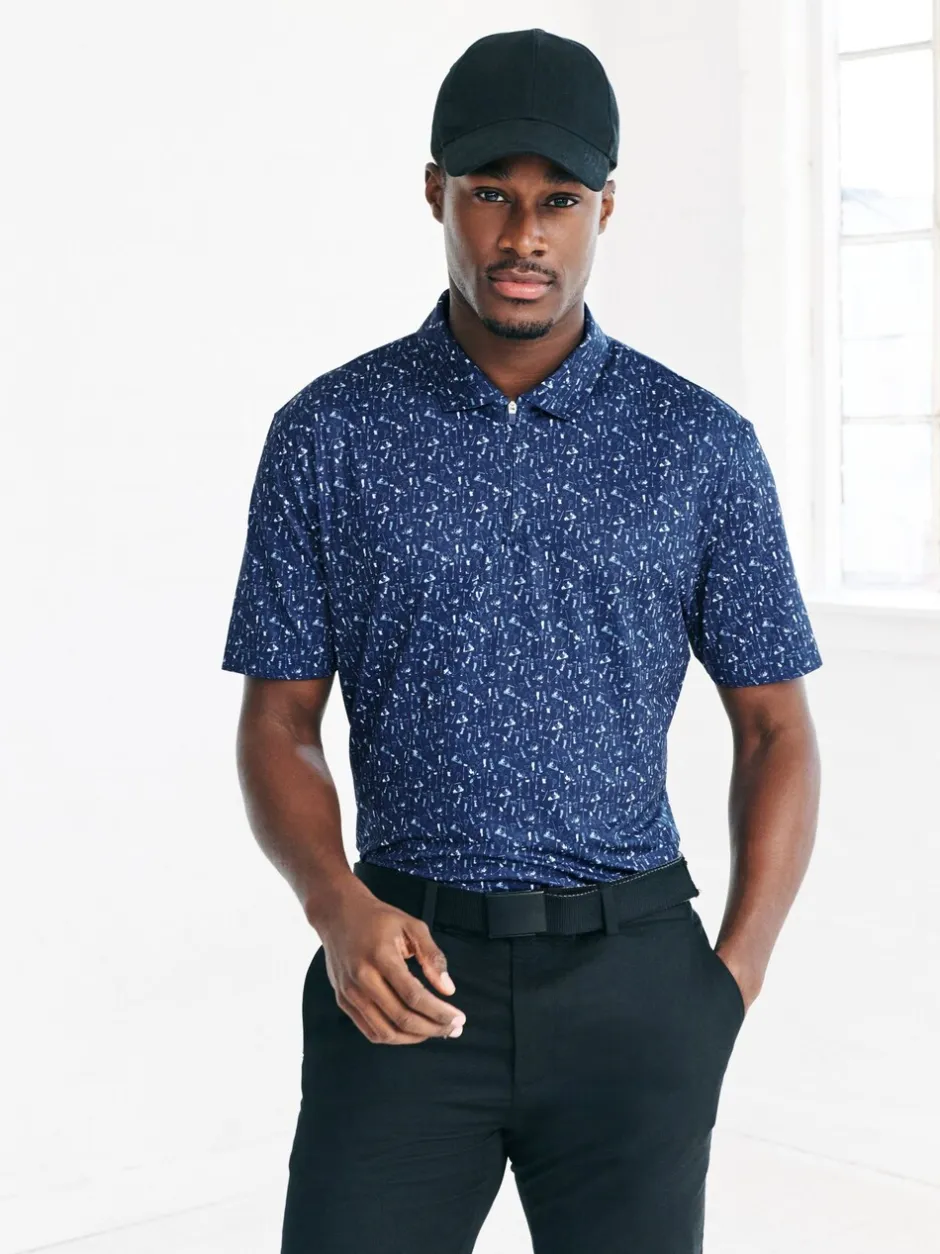 Poloshirts|Next - Active Geometric Print Golf Polo Shirt Donkerblauw