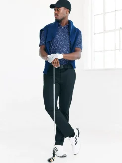 Poloshirts|Next - Active Geometric Print Golf Polo Shirt Donkerblauw