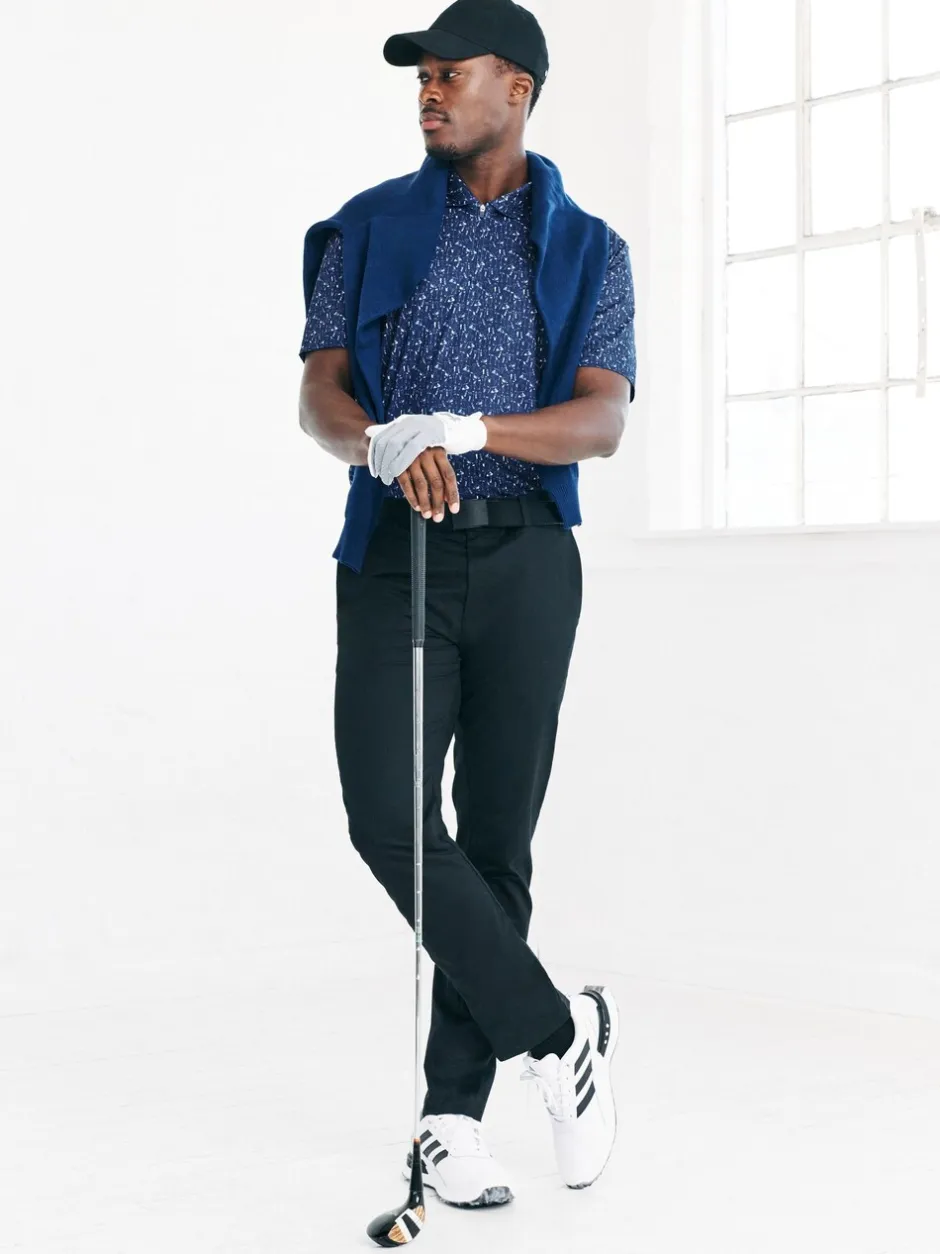 Poloshirts|Next - Active Geometric Print Golf Polo Shirt Donkerblauw