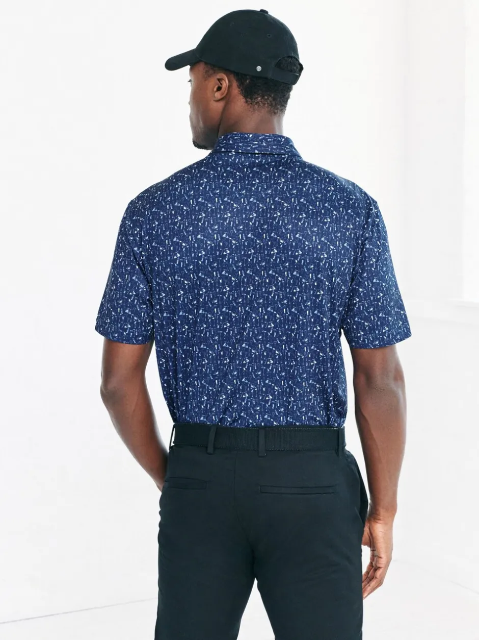 Poloshirts|Next - Active Geometric Print Golf Polo Shirt Donkerblauw