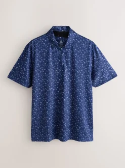 Poloshirts|Next - Active Geometric Print Golf Polo Shirt Donkerblauw