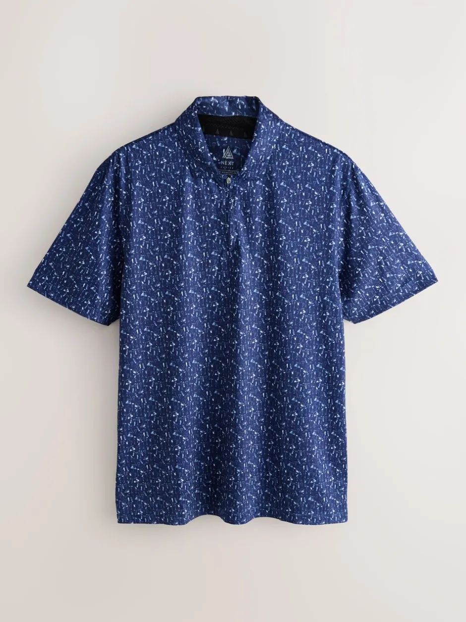 Poloshirts|Next - Active Geometric Print Golf Polo Shirt Donkerblauw