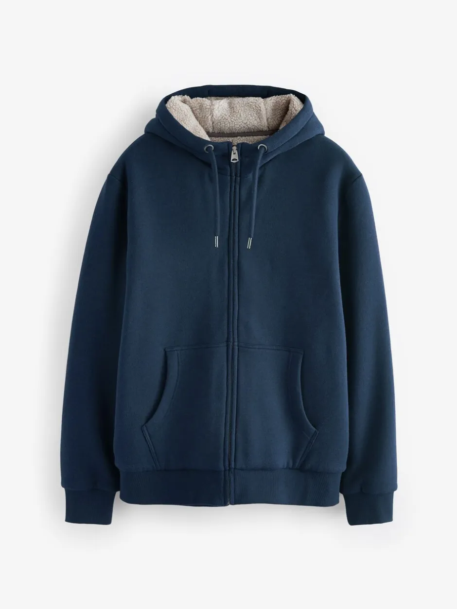 Jassen En Jacks|Sweaters En Hoody´S|Next - Borg hoodie met fleecevoering en volledige ritssluiting Donkerblauw