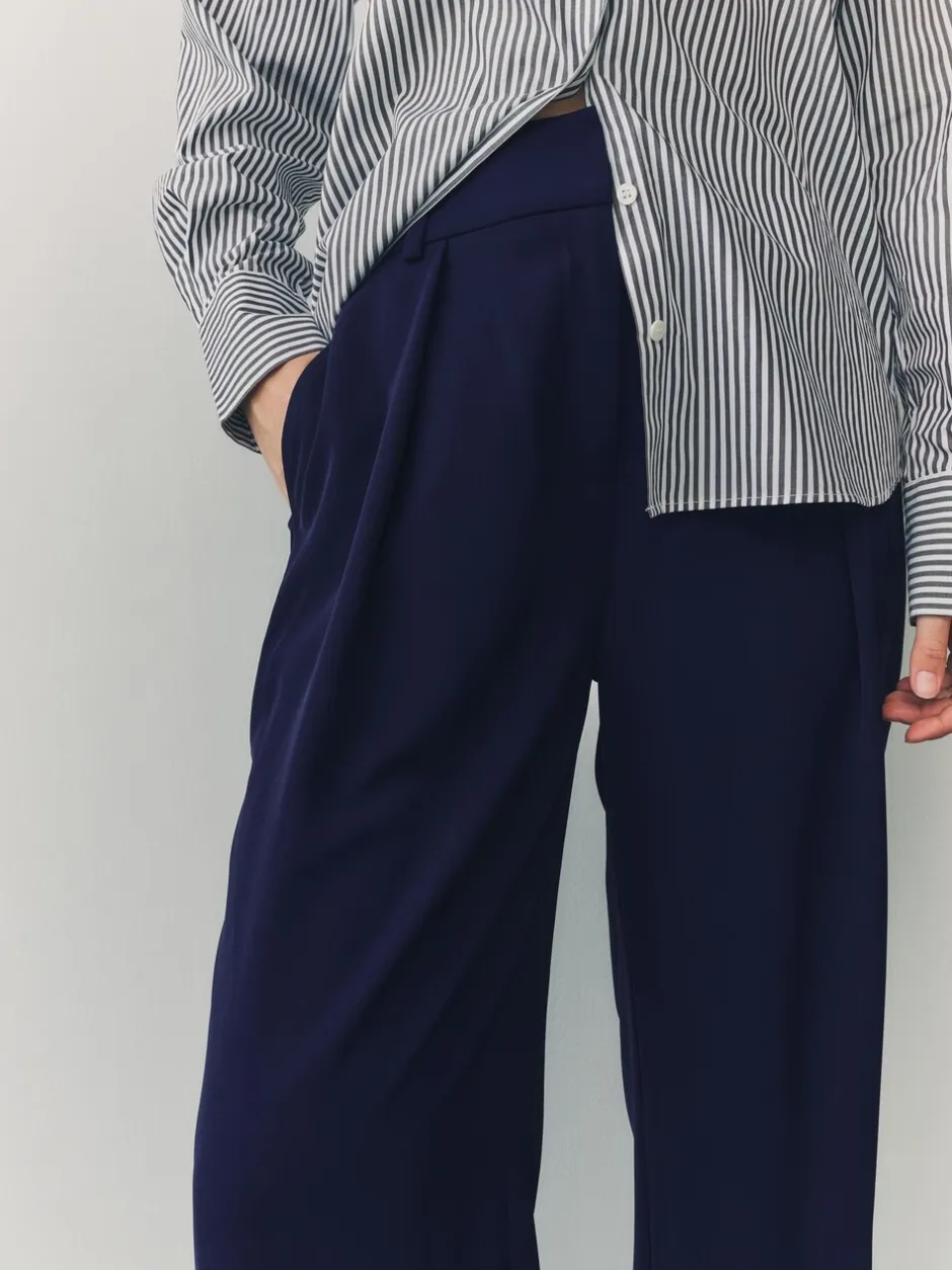 Broeken*Next - Broek met wijde pijpen en elastiek in de achterkant Donkerblauw