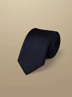 Stropdassen En Pochets|Charles Tyrwhitt - - Vlekbestendige satijnen smalle stropdas Donkerblauw