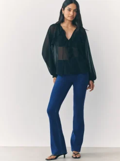 Leggings En Joggingbroeken|Next - Check Jersey Bootcut Leggings Donkerblauw