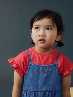 Jumpsuits En Playsuits*Next Donkerblauw - Cherry Printed Denim Playsuit and T-Shirt (3mths-7yrs)