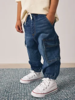 Jeans En Joggingbroeken|Jeans*Next - Comfortabele wijde cargojeans met stretch (3mnd-7jr) Donkerblauw