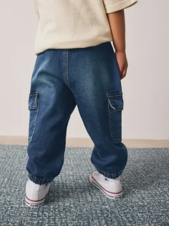 Jeans En Joggingbroeken|Jeans*Next - Comfortabele wijde cargojeans met stretch (3mnd-7jr) Donkerblauw