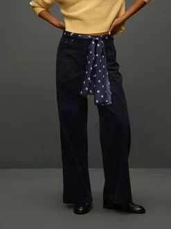 Broeken|Next - Cord Wide Leg Trousers With Scarf Donkerblauw