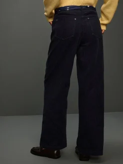 Broeken|Next - Cord Wide Leg Trousers With Scarf Donkerblauw