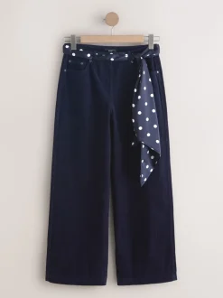 Broeken|Next - Cord Wide Leg Trousers With Scarf Donkerblauw