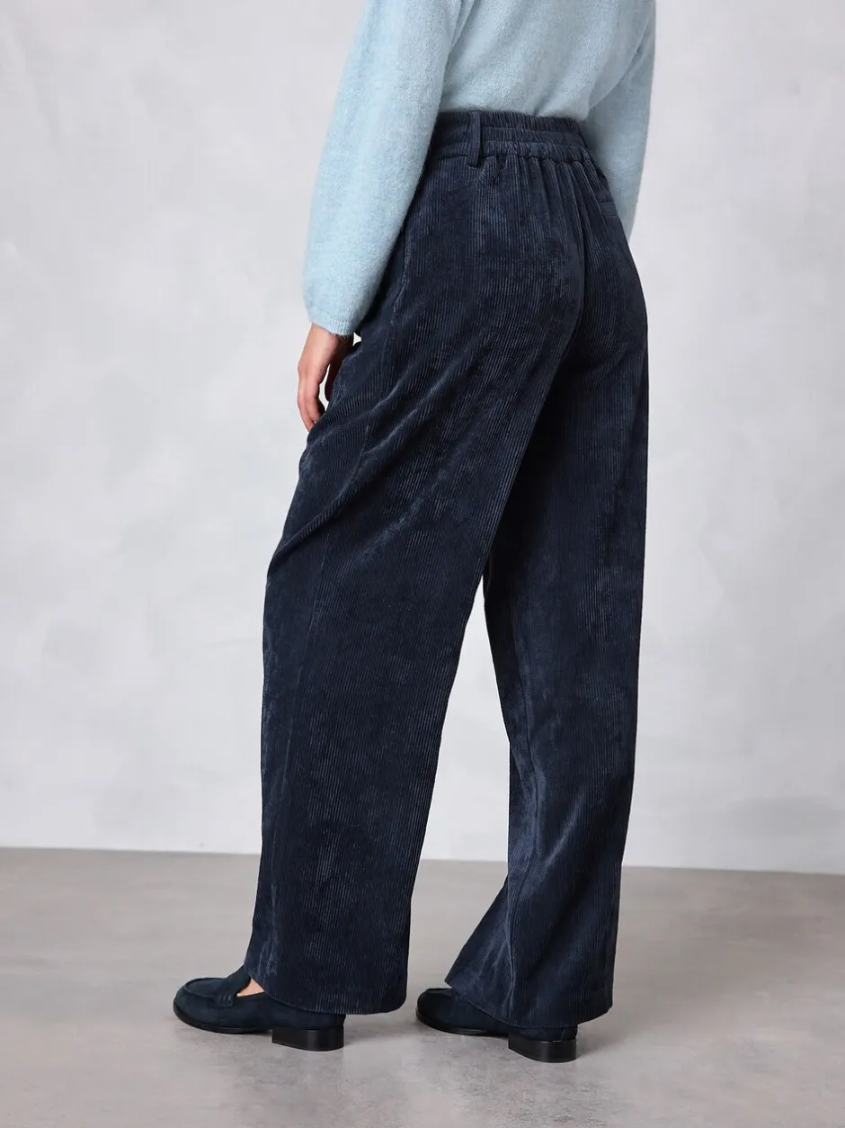 Broeken|Next - Corduroy broek met wijde pijpen Donkerblauw
