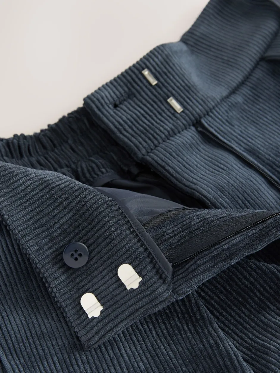 Broeken|Next - Corduroy broek met wijde pijpen Donkerblauw