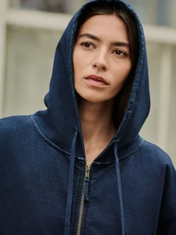 Hoody's En Sweatshirts*Next Donkerblauw - Denim Jersey Zip Through Hoodie