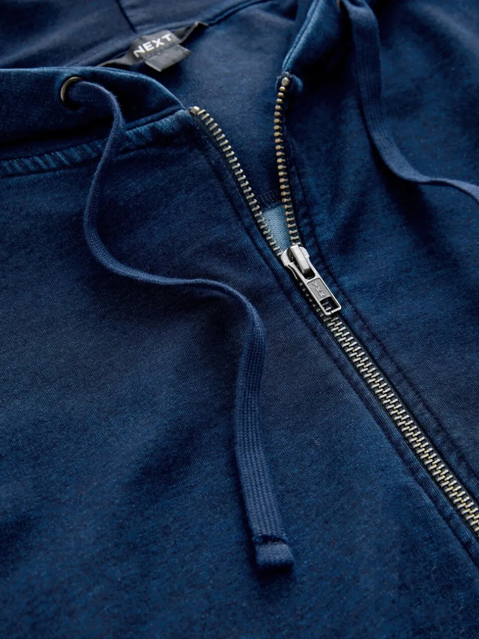 Hoody's En Sweatshirts*Next Donkerblauw - Denim Jersey Zip Through Hoodie