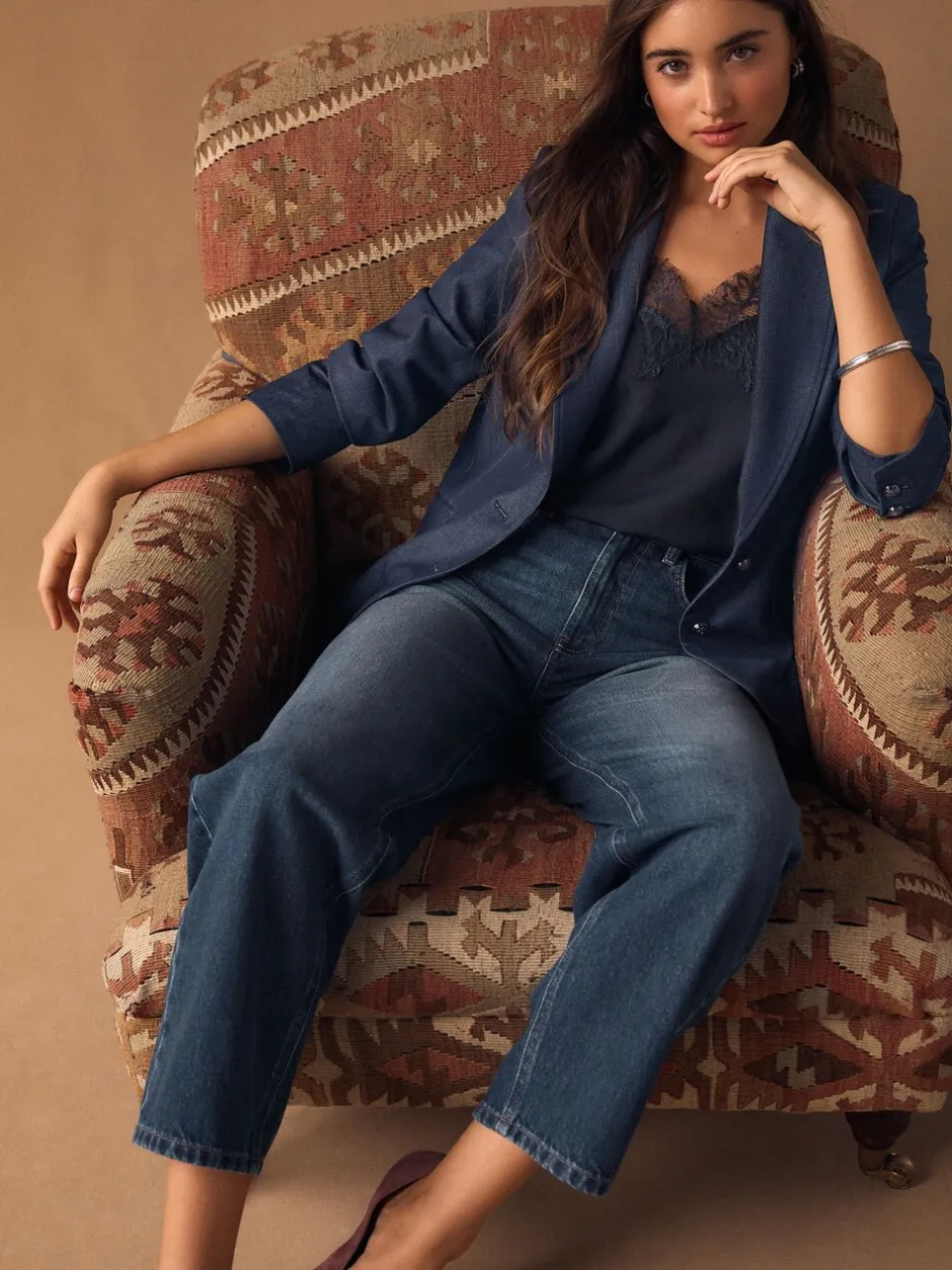 Kostuums En Werkkleding*Next Donkerblauw - Denim Military Fitted Single Breasted Blazer