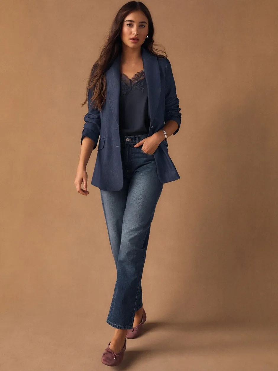 Kostuums En Werkkleding*Next Donkerblauw - Denim Military Fitted Single Breasted Blazer