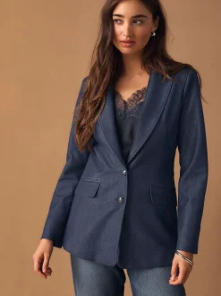 Kostuums En Werkkleding*Next Donkerblauw - Denim Military Fitted Single Breasted Blazer
