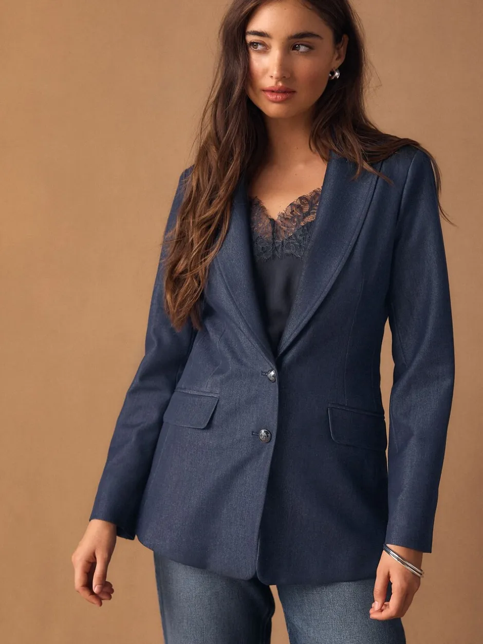 Kostuums En Werkkleding*Next Donkerblauw - Denim Military Fitted Single Breasted Blazer