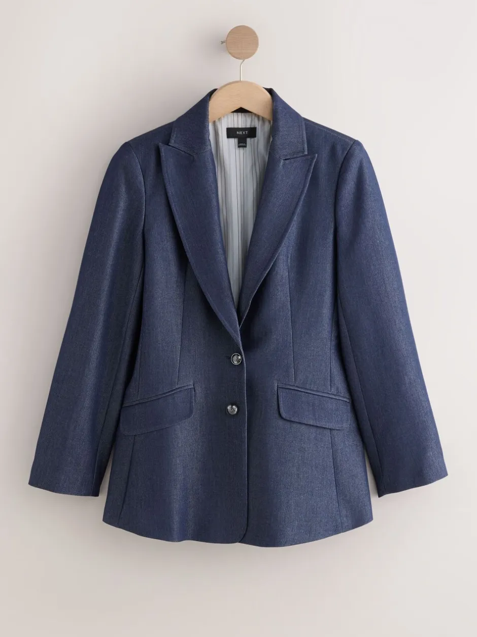 Kostuums En Werkkleding*Next Donkerblauw - Denim Military Fitted Single Breasted Blazer