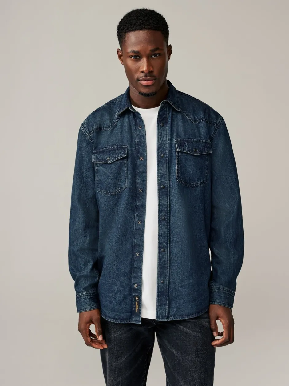 Shirts*Next - Denim Western 100% Cotton Long Sleeve Shirt Donkerblauw