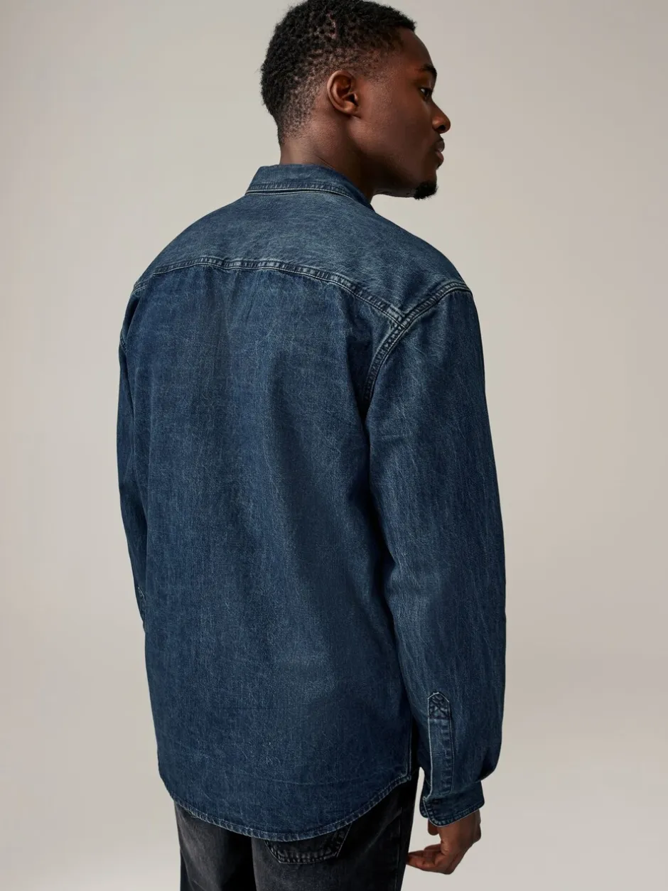 Shirts*Next - Denim Western 100% Cotton Long Sleeve Shirt Donkerblauw