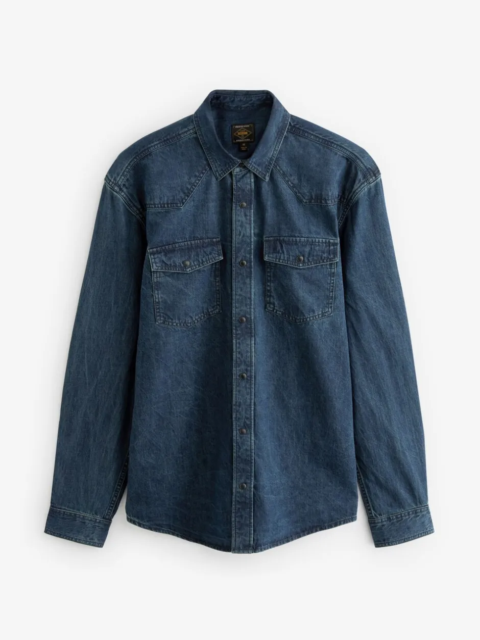 Shirts*Next - Denim Western 100% Cotton Long Sleeve Shirt Donkerblauw