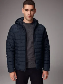 Jassen En Jacks*Next - Douchebestendige lichtgewicht pufferjas met capuchon Donkerblauw