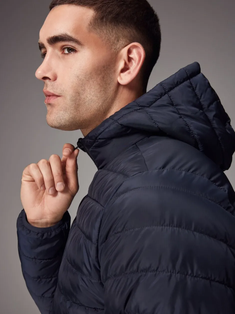 Jassen En Jacks*Next - Douchebestendige lichtgewicht pufferjas met capuchon Donkerblauw