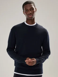 Gebreide Kleding|Next - Effen - Regular Fit Cotton Rich Crew Neck Jumper Donkerblauw